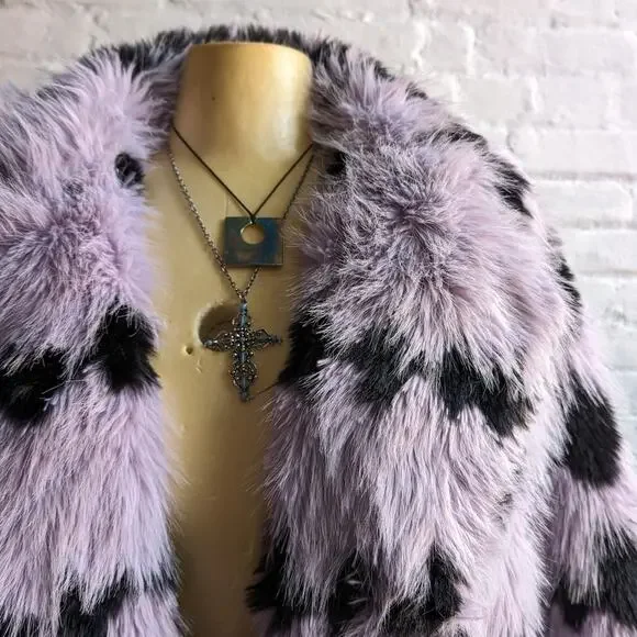 70s Style Retro Penny Lane Fringe Fur Trench Pastel Grunge Shaggy Furry Coat - Picture 3 of 6